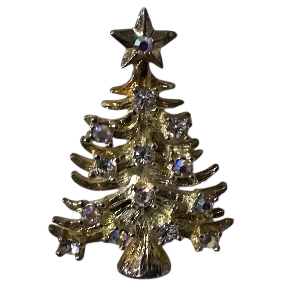 Eisenberg Ice Christmas Tree Brooch Gold Tone  Rhinestones Fashion Jewelry Vtg